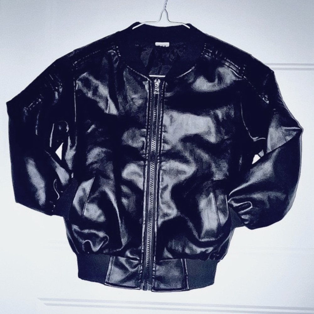 Black Faux Leather Jacket for kids Size 110 (US 5-6y)